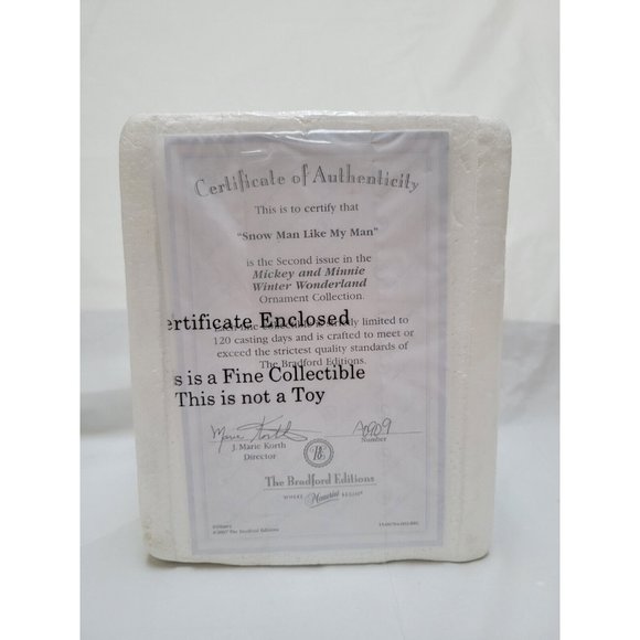 Mickey Mouse 2007 Snow Globe Ornament SNOW MAN LIKE MY MAN Bradford #A0909 COA - Picture 9 of 11